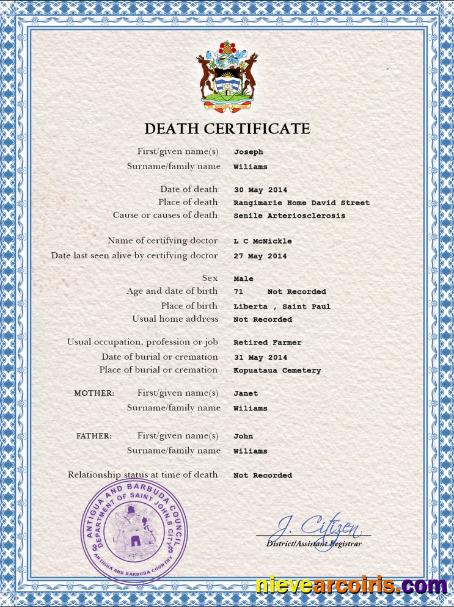 Antigua and Barbuda vital record death certificate